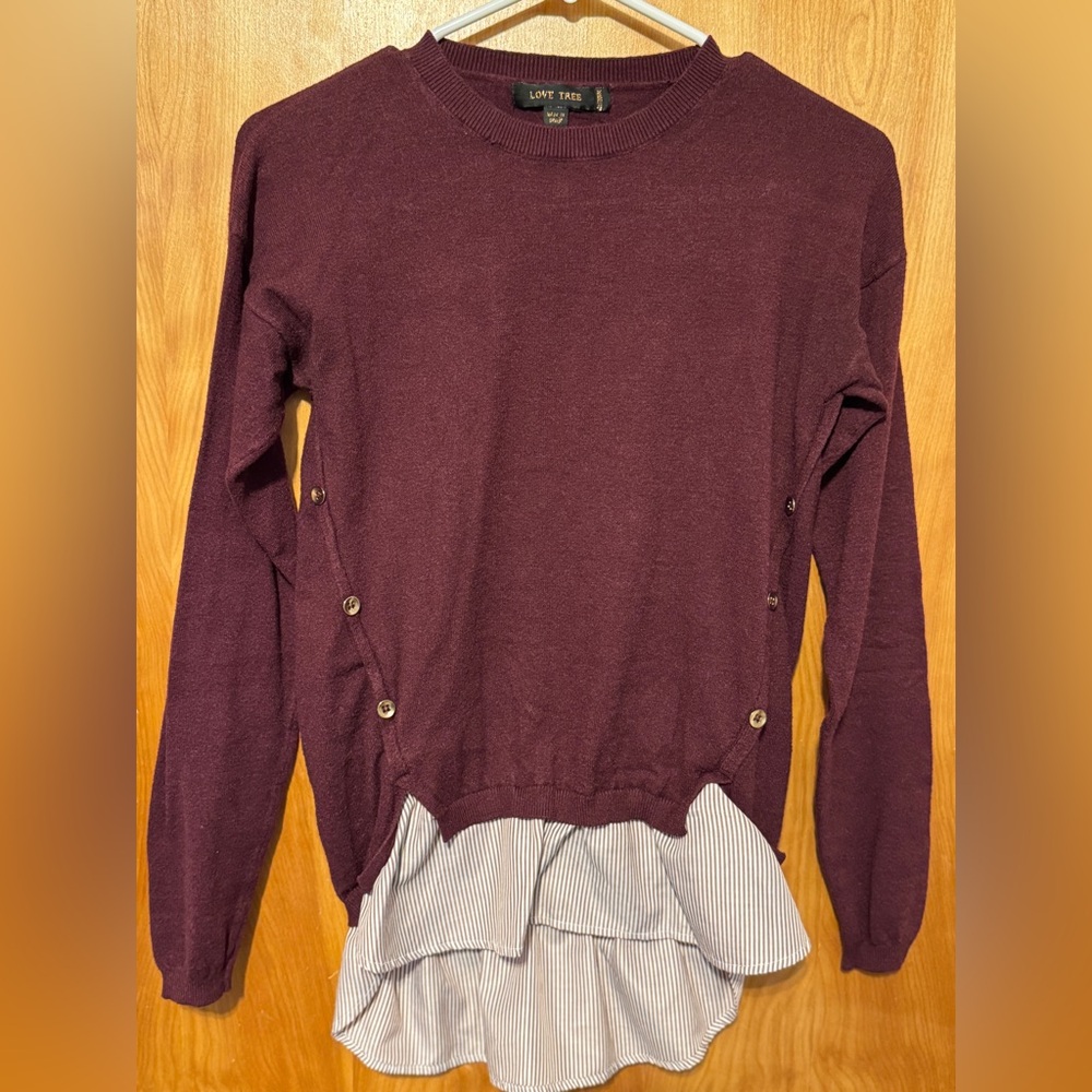 Love Tree Burgundy Layered Sweater Top